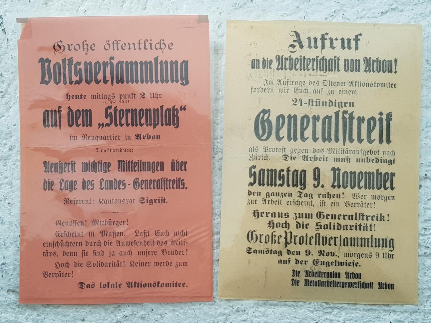  So wurde in Arbon 1918 zum Landesstreik aufgerufen. Bild: Historisches Museum Arbon