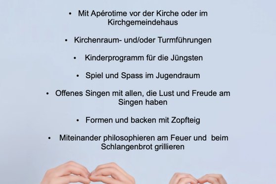 Kirche mit Herzen, Mund und Händen